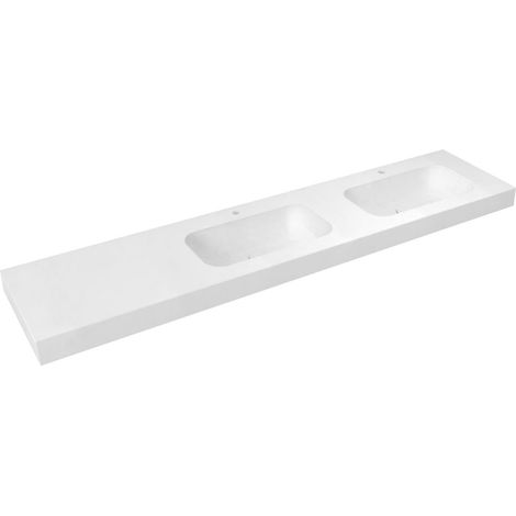 EMICO Lavabo double à droite, 230x50 cm, version L, Rockstone blanc mat (1/4)