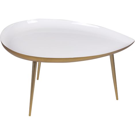 Miliboo – Table basse fixe en acier laqué blanc et doré – Forme goutte L80 cm – Finition artisanale unique – Surface élégante pour salon