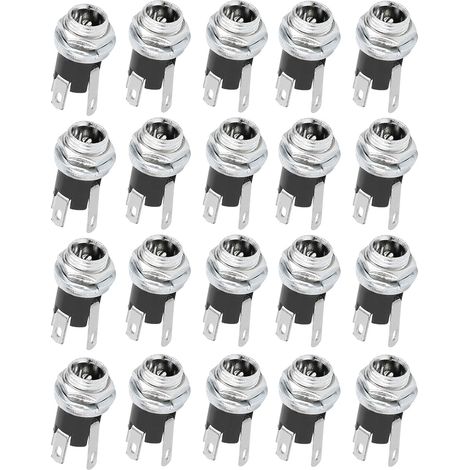 Lot de 20 connecteurs femelles d'alimentation CC avec filetage 5,5 x 2,1 mm pour montage sur panneau (DC025M). (1/5)