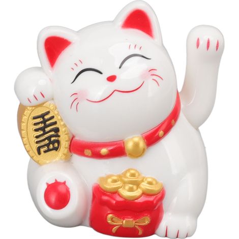 Chat porte-bonheur chinois décoratif, bras agité, lampe solaire à induction, figurine pour la maison ou la voiture, assis de côté, blanc (1/5)
