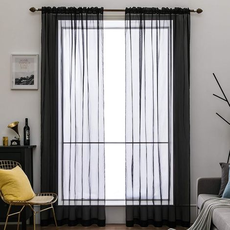 Voilage - 175 x 140 cm - Polyester - Transparent - Passe-tringle - Salon Chambre - Lot de 2 (1/5)