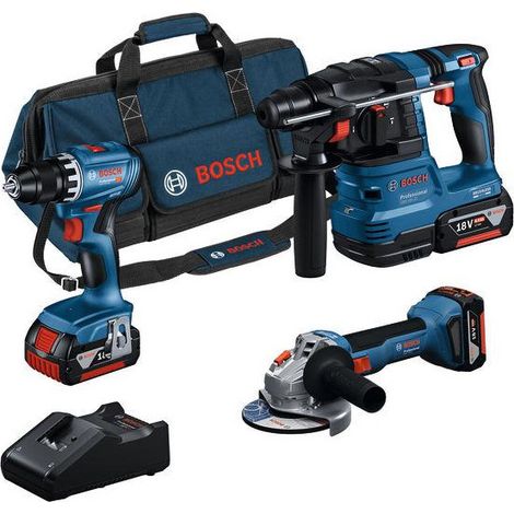 Kit 3 utensili a batteria 18V (GSR + GWS + GBH) con 3 batterie da 4,0Ah e caricabatteria - BOSCH 0615A5007L