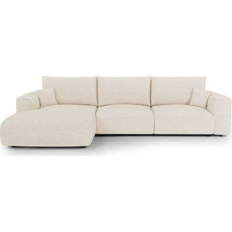 Canapé d'angle gauche convertible express 5 places en tissu bouclette crème COMO (1/5)