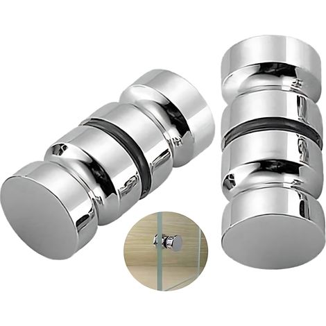 Lot de 2 poignées de porte de douche 30 mm en chrome poli, poignées de rechange universelles pour cabine de douche – Montage simple–DELKEVIC (1/3)