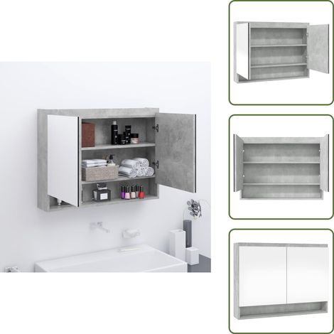 Armadietto con ante - vidaXL Armadietto Bagno con Specchio 80x15x60 cm in MDF Grigio Cemento - Armadietto con ripiani