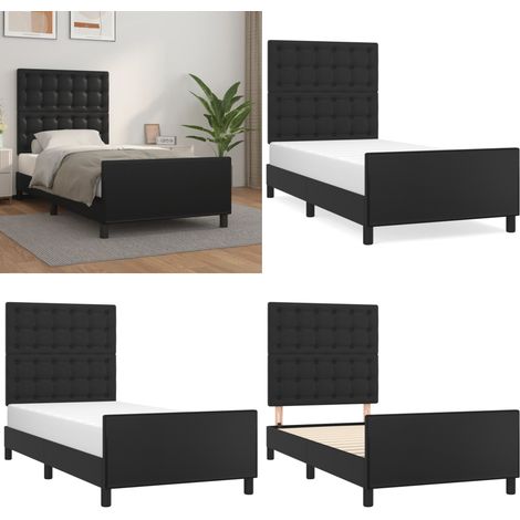 Bettgestell mit Kopfteil Schwarz 100x200 cm Kunstleder - Bettsofa - Schlafzimmermöbel - Boxspringbetten - Doppelbett - Lattenrost - Home & Living (1/5)