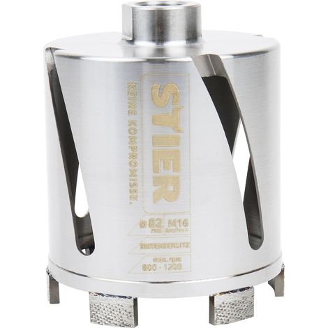 STIER Premium Diamant Dosensenker Mauerwerk Bohrkrone, Durchmesser: 82 mm, Bohrkopftiefe: 70 mm, M16, Seitenschlitze für Staubabtransport, Bohrkrone für Steckdosen, Dosenbohrer