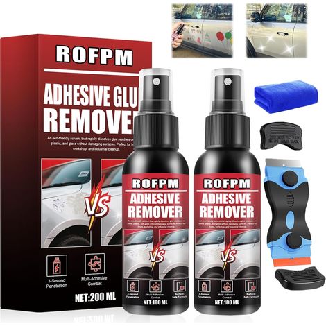 2PCS Dissolvant Colle Forte, Dissolvant Joint Silicone, Spray de Décapant Adhésif, Decolle Etiquette, Voiture Adhésif Remover, Détache Colle, Retirez Rapidement les Etiquettes et les Résidus d' (1/5)