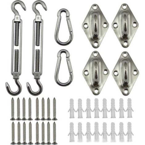 Kit d'accessoires pour auvent, kit de quincaillerie robuste en acier inoxydable pour auvent, adapté aux jardins triangulaires et rectangulaires, accessoires de fixation pour auvent (1/4)