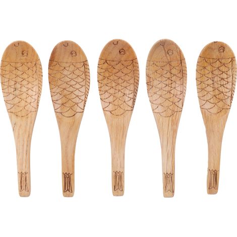 Lot de 5 cuillères à riz en bois, louches à soupe sculptées en forme de poisson, ustensiles de cuisine (1/5)