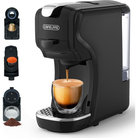 Machine à café automatique 3 en 1 avec capsules NS, DG et café moulu, avec porte-tasse réglable, pour cappuccino et latte. Idéale pour la maison, le bureau ou comme cadeau. (1/5)