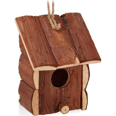 Relaxdays Mini Vogelhaus, Deko zum Aufhängen, unbehandeltes Holz, Balkon, Garten, Vogelhäuschen HBT 16,5x12x9,5cm, natur