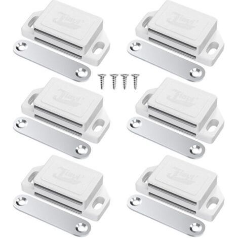 Set of 6 Cupboard Door Magnets Plastic Door Magnets for Furniture, Powerful Door Latch Magnet Latches Magnetic Door Closer Magnet for Drawers, White Magnet (1/5)