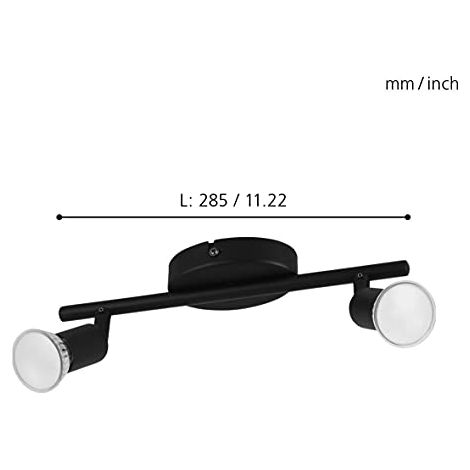 EGLO Plafoniera Led Buzz-Led, lampada da soffitto a due fiamme, faretto da soffitto in metallo, lampada da soggiorno in nero, lampada da cucina, spot Led con presa GU10, L 28,5 cm (1/3)