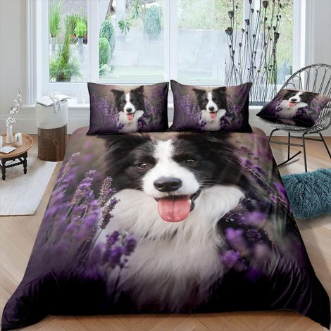 Bettwäsche 135x200 cm mit Border Collie Motiv, 2-teilig, Mikrofaser, 3D-Druck