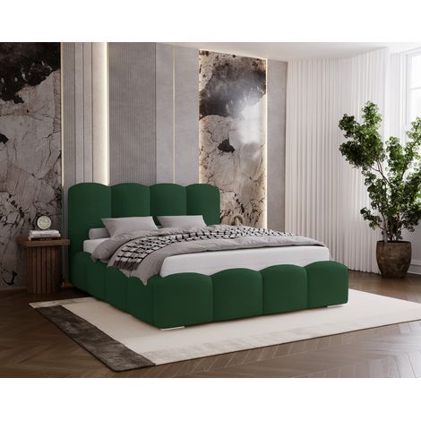 Lit rembourré 200x200 Zenna avec sommier métallique, rangement - velours, Vert (Magic Velvet 2225) (1/4)