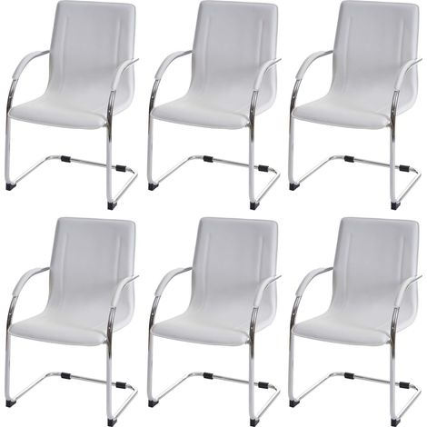 6x Chaise de salle à manger Samara, chaise cantilever, chaise de cuisine avec dossier, PVC acier - blanc (1/5)