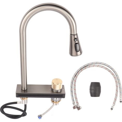Grifo de cocina tipo cascada de fácil limpieza, interfaz G1/2, acero inoxidable, con cabezal rociador extraíble para uso doméstico. (1/5)