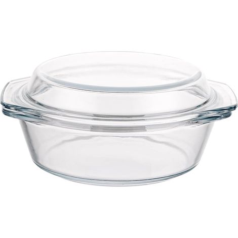 Plat à Four avec Couvercle 650ml - Petite Cocotte Ronde en Verre de 17,5 cm - Plat à Lasagnes et à Gratin Transparent avec Poignées pour Micro-ondes, Four et Réfrigérateur (1/5)