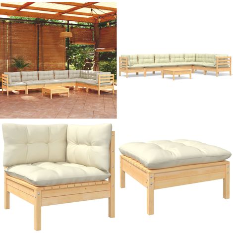 8-tlg. Garten-Lounge-Set mit Creme Kissen Massivholz Kiefer - Garten Lounge Set - Kiefernholzmöbel - Outdoor Möbel - Gartentisch - Gartenstuhl - Home & Living (1/5)