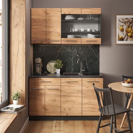 Cucina completa Fame-Line, Rovere dorato/antracite, 140 cm , PL Antracite, Vicco