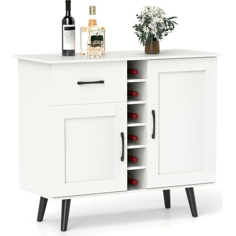 Buffet bar à vin blanc avec casier pour 6 bouteilles, tiroir et étagères réglables pour salle à manger, entrée et salon (1/5)