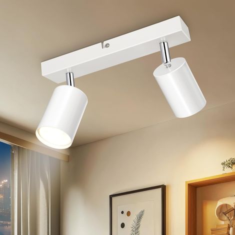 Plafonnier LED Orientables 2 Spots GU10, Spots de Plafond Moderne Cuisine Éclairage de Plafond Luminaire, Aluminium Applique Murale Blanc pour Salon Chambre (Sans Ampoule) (1/5)