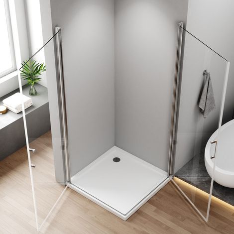 Duschkabinen Schwingtür 80x90 cm Eckeinstieg mit Pendeltür Duschwand Duschabtrennung mit 6mm Nano ESG-Sicherheitsglas, Höhe 195cm (1/5)