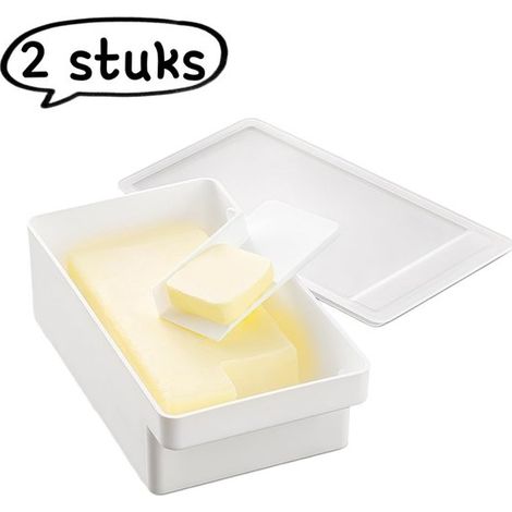 article - Beurrier - Boîte de découpe et de conservation du beurre - Boîte de distribution et de conservation - Coupe-fromage congelé et coupe-blocs de beurre - Blanc (1/5)