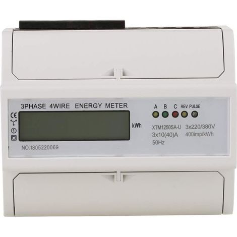 3 x 220 V / 380 V kWh Stromzähler für Schienenfahrzeuge, digitaler LCD-Energiezähler, dreiphasig, 4-adrig, 7P, elektronisch (30(100) A), 1 Stück (1/5)
