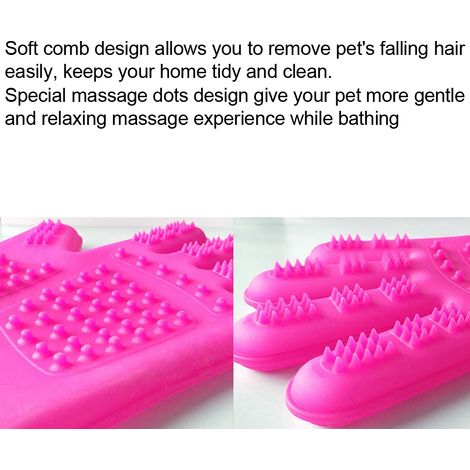 Brosse de bain imperméable en silicone pour animaux de compagnie, gants de toilettage et de massage, peigne pour chien rose (1/5)