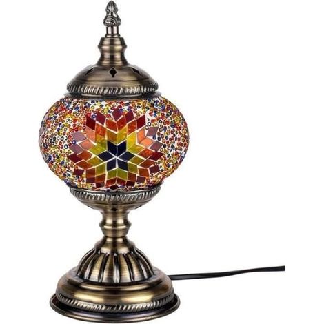 Lampe - Turque - Mosaïque - Vintage - Multicolore - Bureau - Verre et Bronze (1/4)