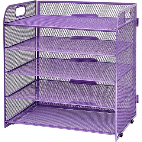 1 Schreibtisch-Organizer, 5 Ebenen, Netzgewebe, Griff, A4-Ordner, Lila (1/5)