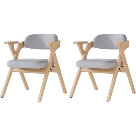 2 chaises de salle à manger pliantes en bois massif, confortables et respirantes, faciles à ranger, adaptées à la salle à manger, au salon, au café, style moderne, lin, gris (1/5)