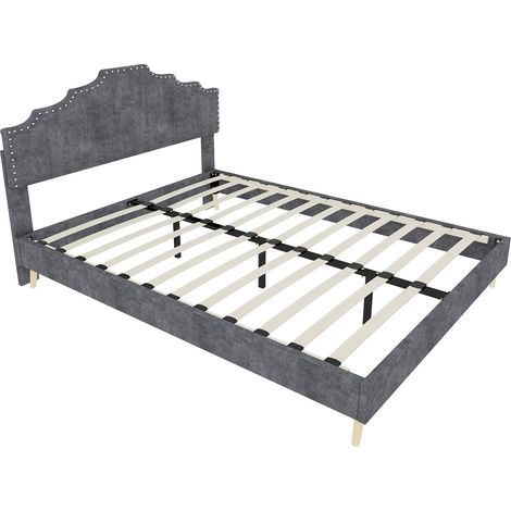 Cama tapizada moderna 160 x 200 cm gris con cabecero capitoné (1/5)