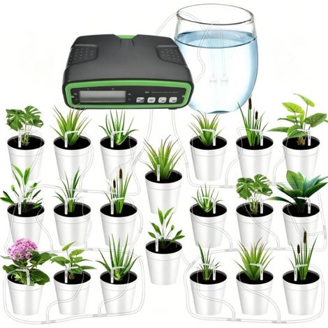 1 unité minuterie d'irrigation goutte à goutte, double pompe LCD, pour 20 plantes, usage intérieur et extérieur Label (1/5)