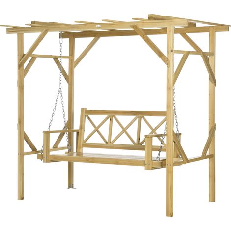 Balancelle 2 places avec pergola bois massif hauteur réglable 2,21 x 1,40 x 1,96 m
