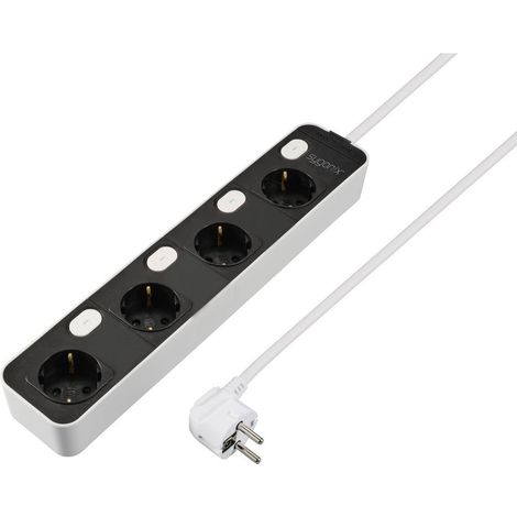 Sygonix SY-6118236 Multipresa con interruttore 4 vie Nero, Bianco Schuko 1 pz.
