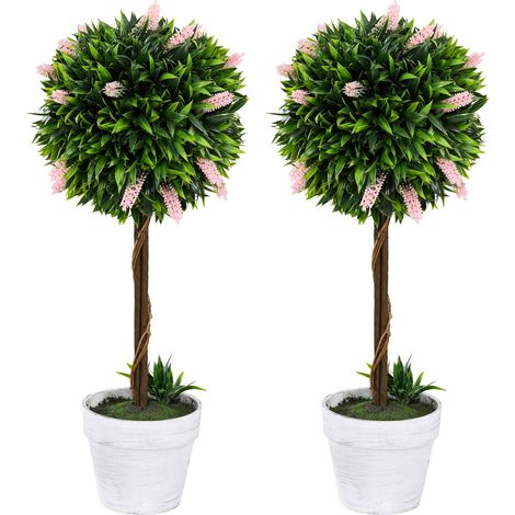 Set of 2 Decorative Artificial Plants Ball Trees  Flower for Home Indoor Outdoor Decor, 60cm ,Pink (1/5)