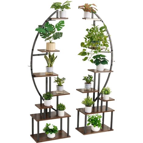 Étagère à plantes d'intérieur avec lampes de croissance, 166,5 cm, 7 niveaux, 2 pack, support métallique d'angle, minuterie 3 modes, 10 luminosités, forme demi-lune pour salon. (1/5)