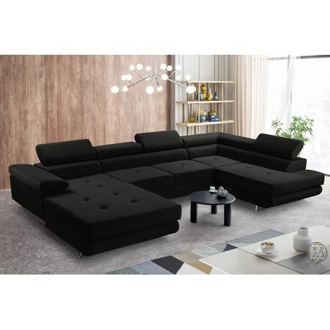 AX LIVING Arborio XL Wohnlandschaft XXL U Form Eckcouch Schwarz R