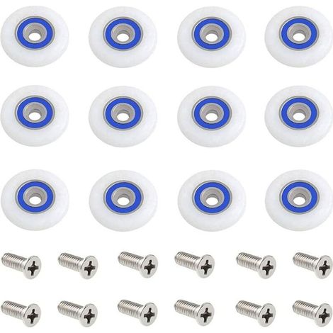 12-Piece 27mm Shower Door Rollers, Replacement Shower Door Wheels, Shower Door Rollers with Screws (1/4)