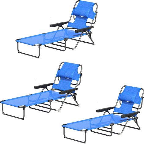 3er-Set sonnenliege Gartenliegen Relaxliege, klappbar, wetterbeständig, 194 cm x 72 cm x 31 cm, Schwarz + Dunkelblau