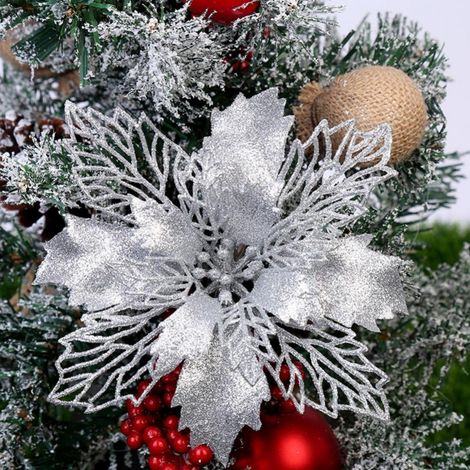 Fleur Artificielle Poinsettia - Décoration Noël Arbre Fête Mariage Couronne Hiver - 5 Pièces (1/5)