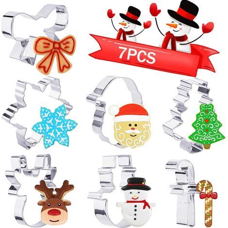 Set di 7 formine per biscotti natalizi in acciaio inossidabile - Albero di Natale, fiocco di neve e altre forme per decorare pasta di zucchero, biscotti e pasticcini. (1/5)