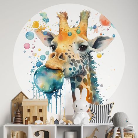 Sticker mural rond / cercle Enfants - Girafe - Diamètre 30 cm - Adhésif MAT (1/2)