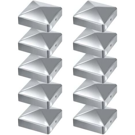 10 pcs Capuchon de poteau Chapeau de poteau forme pyramide 100x100mm Argent (1/5)