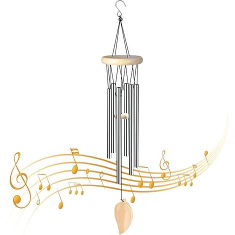 Carillon éolien décoratif Argent – 6 tubes en aluminium, usage intérieur/extérieur, idéal jardin, terrasse et balcon (1/5)