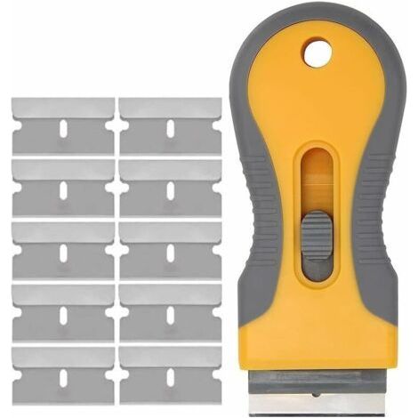 Grattoir Plaque Vitrocéramique avec 10PCs Lames Métallique NE RAYE PAS LA SURFACE Très Résistant Grattoir Lame de Rasoir pour Enlever Les étiquettes Autocollant, Vitres, Miroir, Sol Nettoyage (1/5)