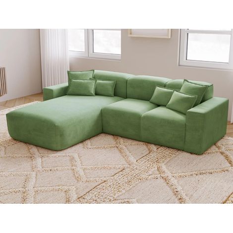Canapé D'angle Méridienne Gauche Leni Tissu Tressé Vert (1/5)